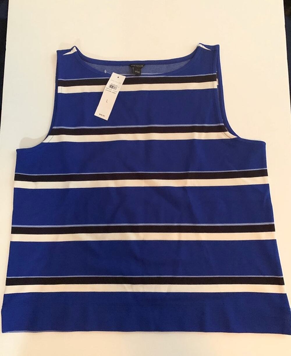 Women's Ann Taylor Striped Purple Blue Tank Top Size Large